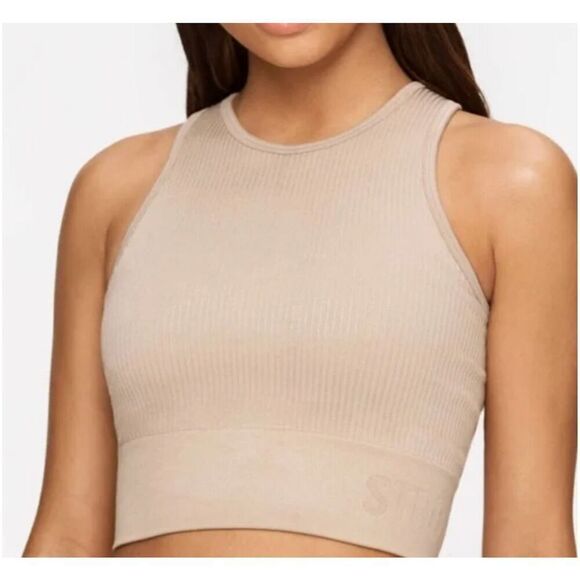 BEAUTIFUL WOMEN STRONGER LABEL Rib Seamless Crop Top CREAM/TAN size XS/SMALL GRE - Picture 2 of 6